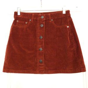 Rust colored button up corduroy mini skirt